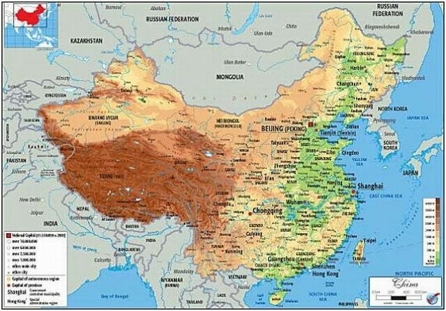 физическая карта Китая